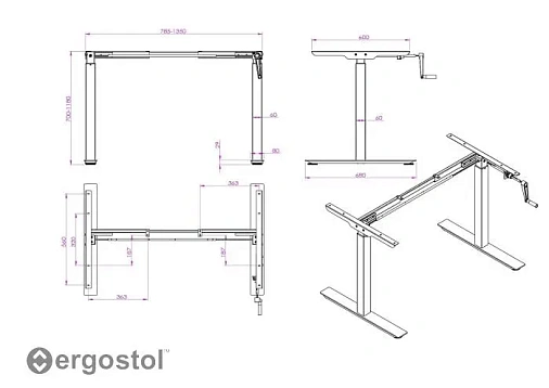 Рама для стола с ручной регулировкой Ergostol Handle S3 фото